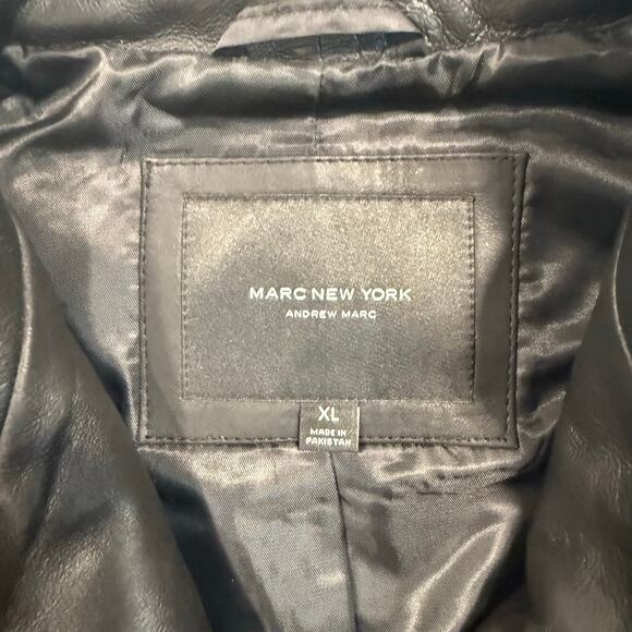 Andrew Marc Felix Leather Moto Jacket Women’s XL Black Asymmetrical Zip - Picture 6 of 11